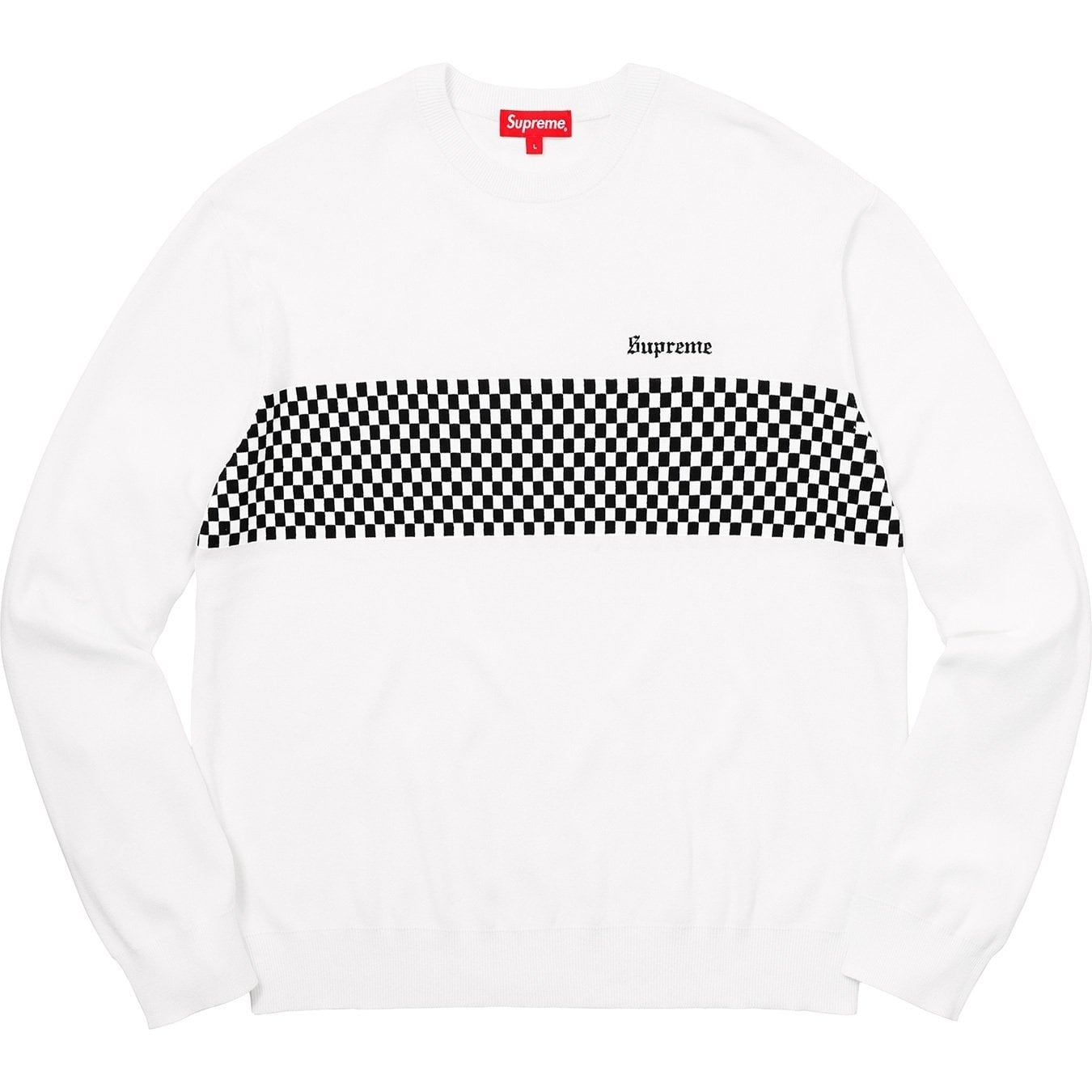Checkered Panel Crewneck Sweater